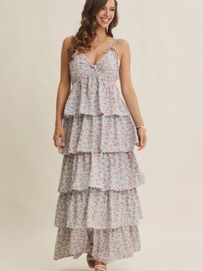 Morning Meadow Twisted Front Smocked Maxi Dress
